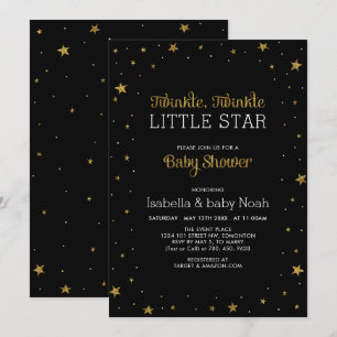 Convites Black & Gold   Chuva de Estrelas Baby Shower