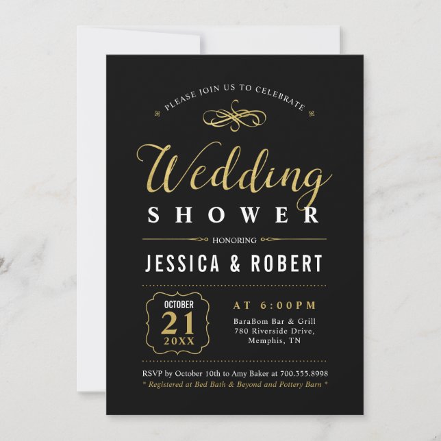 Convites Black & Gold | Chuveiro de Casamento de Casais Ele (Frente)