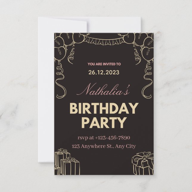 Convites Black Gold Creative Birthday Party Invitation (Frente)