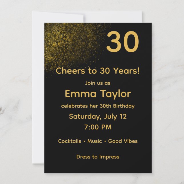 Convites Black & Gold Customizable Birthday Invitation (Frente)