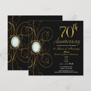 Convites Black & Gold Diamond Chic 70 70º Aniversário