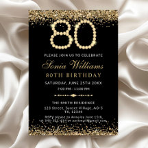 Black Gold Diamonds 80th Birthday Party Invitation