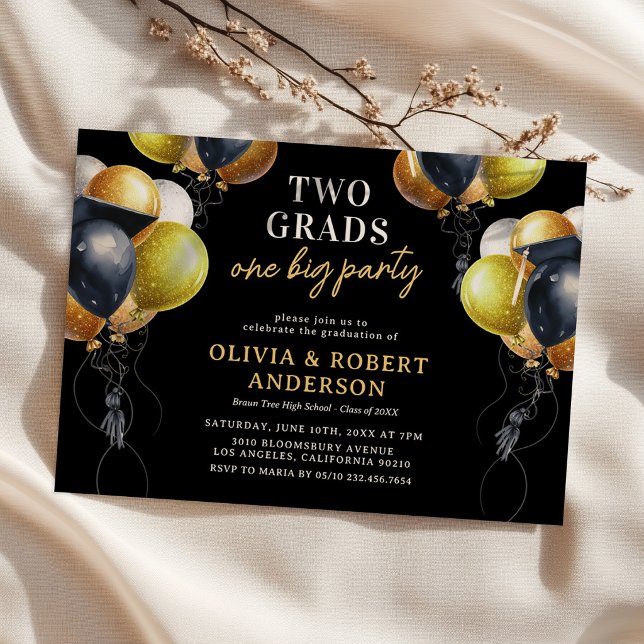 Convites Black Gold Double Graduation Party (Criador carregado)