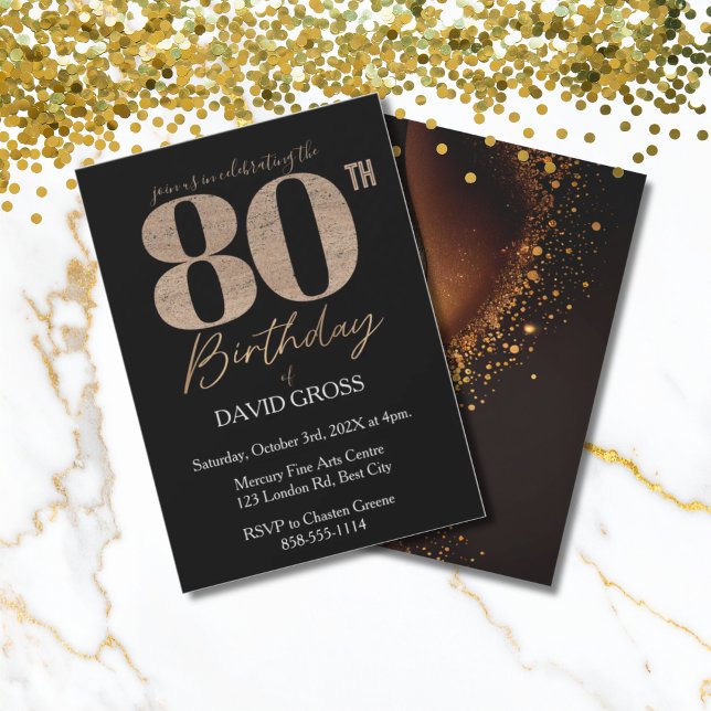 Convites Black & Gold Elegant 80th Birthday Invitation (Criador carregado)