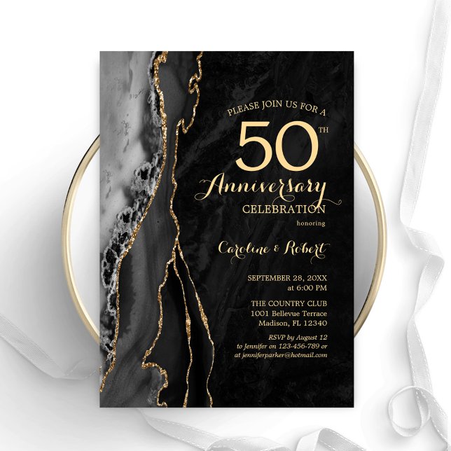 Convites Black Gold Elegante 50º Aniversário (Criador carregado)