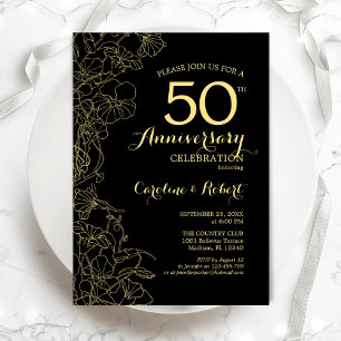 Convites Black Gold Floral 50º Aniversário