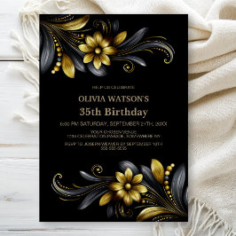 Convites Black Gold Floral Birthday Party