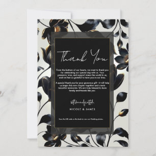 Convites Black & Gold Floral Greige Agradecimento de Casame