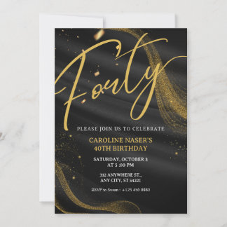 Convites Black & Gold Glitter 40th Birthday Invitation  