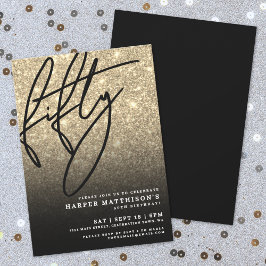 Convites Black Gold Glitter 50th Birthday