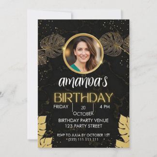Convites Black Gold Glitter Birthday Invitation
