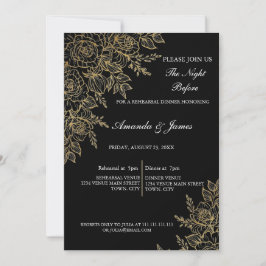Convites Black Gold Glitter Floral Photo Rehearsal Dinner 