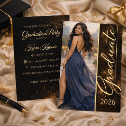 Convites Black Gold Grad Glow Invitation