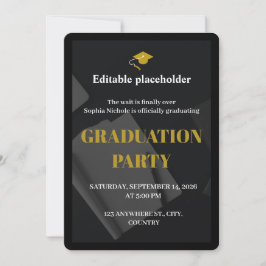 Convites Black Gold Graduation Party Editable Invitation