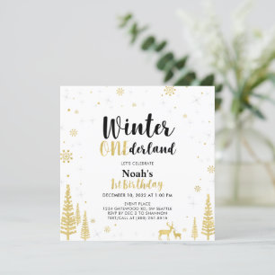Convites Black & Gold Inverno Onederland 1º Primeiro Aniver