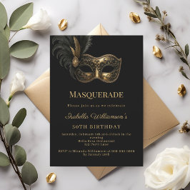 Convites Black gold Masquerade birthday party