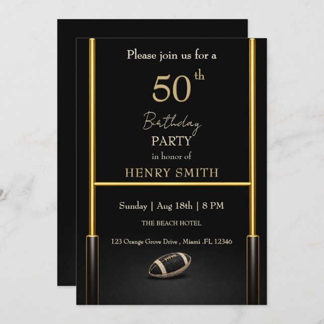 Convites Black & Gold Men's Birthday Invitation (Frente/Verso)
