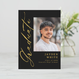 Convites Black Gold Modern Calligraphy Photo Graduation