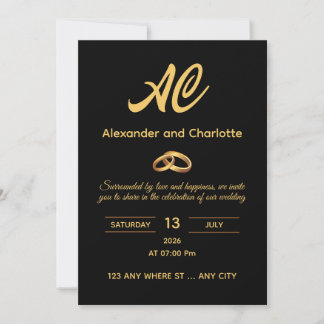 Convites Black Gold Monogram Wedding Invitation