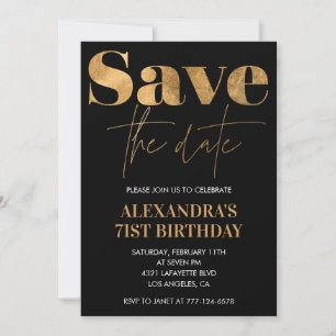 Convites Black Gold Save the date 71º aniversário