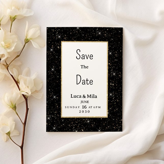 Convites Black gold sparkly glitter confetti Save the Date (Black gold sparkly glitter confetti Save the Date)