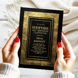 Convites Black Gold Surprise 100th Birthday Party