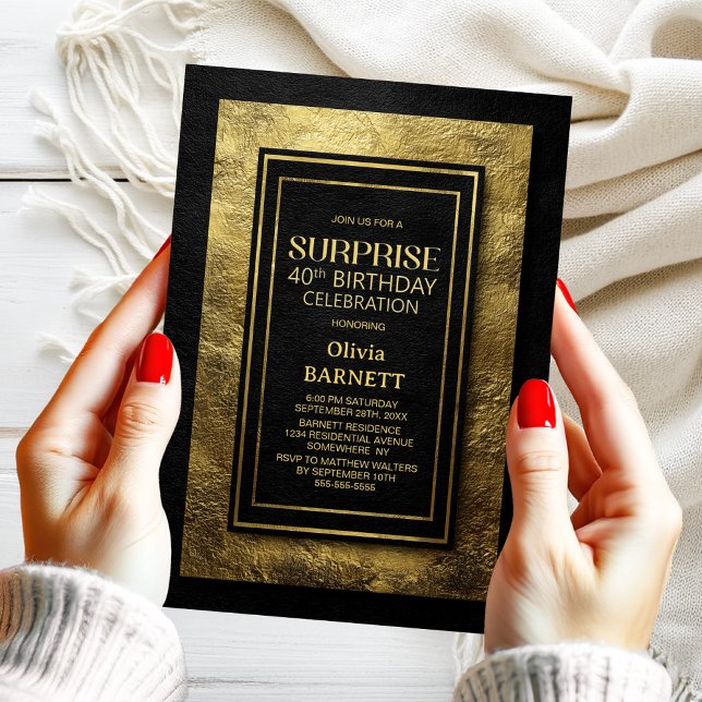 Convites Black Gold Surprise 40th Birthday Party (Criador carregado)