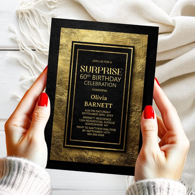 Convites Black Gold Surprise 60th Birthday Party (Criador carregado)