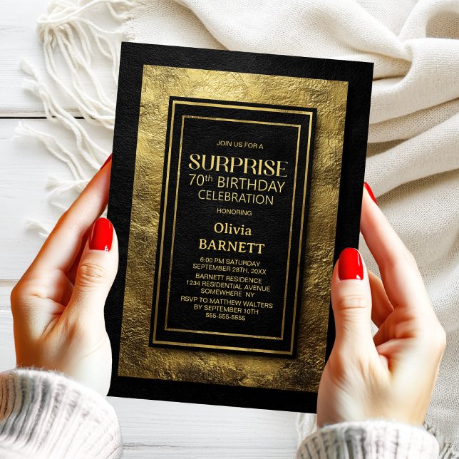 Convites Black Gold Surprise 70th Birthday Party (Criador carregado)