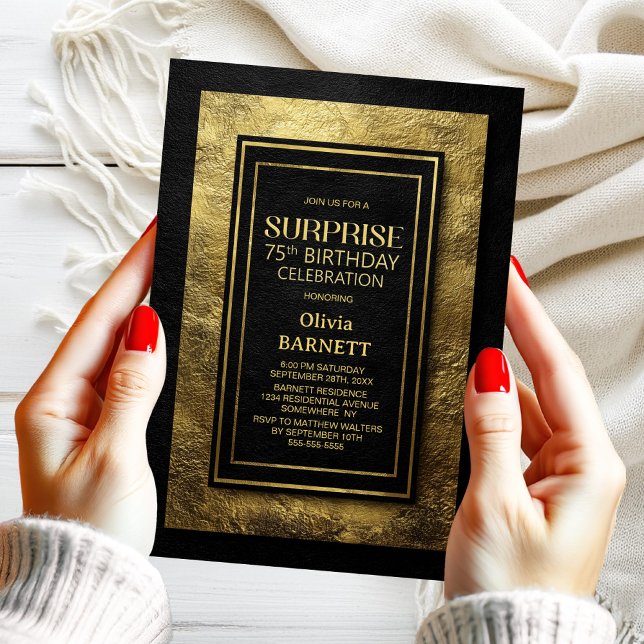 Convites Black Gold Surprise 75th Birthday Party (Criador carregado)