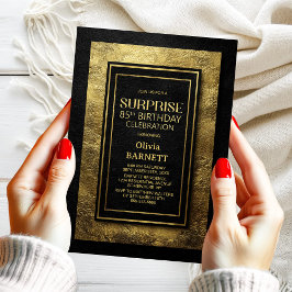 Convites Black Gold Surprise 85th Birthday Party