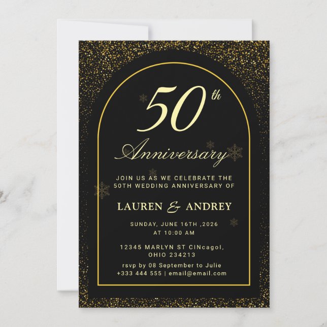 Convites Black  Golden wedding Anniversary (Frente)