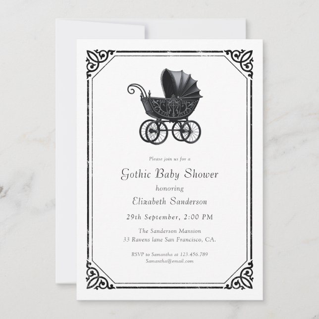 Convites Black Gothic Stroller Baby Shower Invitation (Frente)