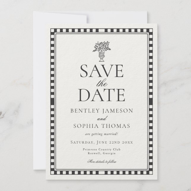 Convites Black Harlequin Checkered Save the Date (Frente)