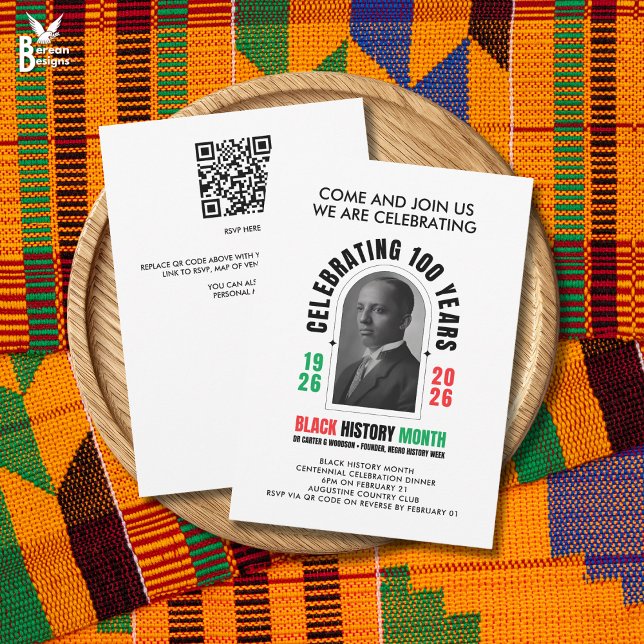 Convites BLACK HISTORY MONTH Centennial Woodson Dinner (Stylish BLACK HISTORY MONTH CENTENNIAL Dinner Invite BHM Centenary. Ideal for private or public use)