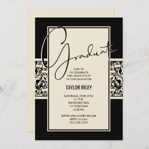 Convites Black Ivory Graduation Damask
