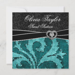 Convites Black Jade Verde Brilho Doze Anos Aniversário