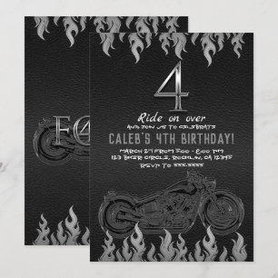 Convites Black Leather Silver Motorcycle 4 4º Aniversário