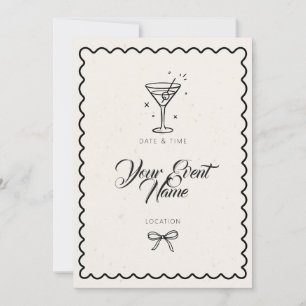Convites Black Line Martini Quadro Ondulado