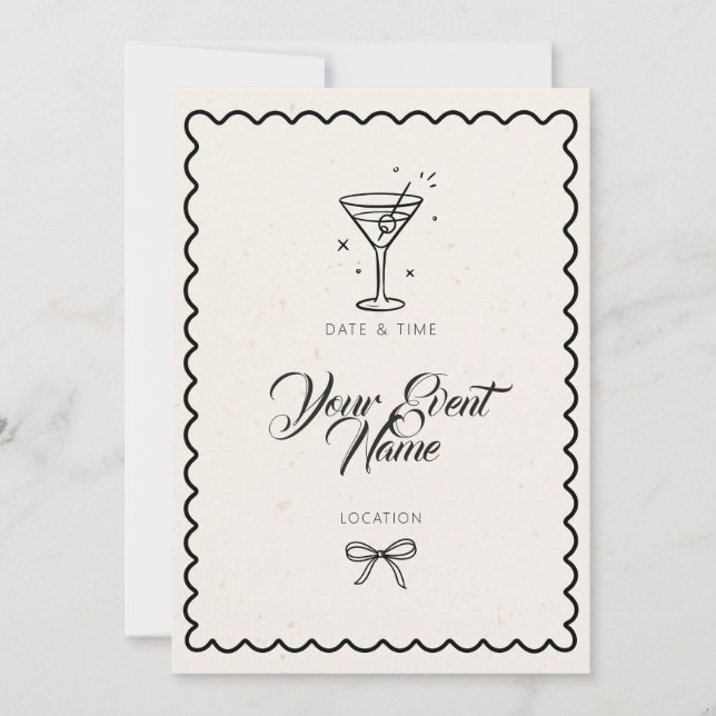 Convites Black Line Martini Quadro Ondulado (Frente)