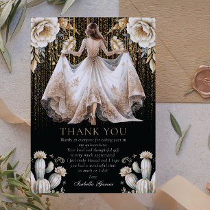 Convites Black Luxo Ivory & Gold Quinceañera Obrigado