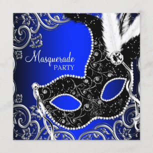 Convites Black Mask Royal Blue Mascarada Party