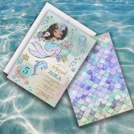 Convites Black Mermaid Editável Sob o Mar 5º Aniversário