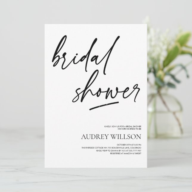 Convites Black Minimalist Bridal Shower Invitation (Em pé/Frente)