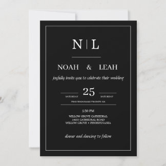 Convites Black Minimalist Wedding Invitation• Modern Simple