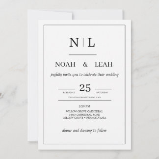 Convites Black Minimalist Wedding Invitation• Modern Simple