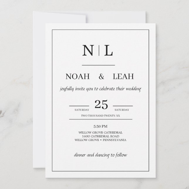 Convites Black Minimalist Wedding Invitation• Modern Simple (Frente)