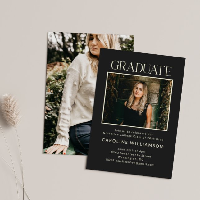 Convites Black Modern Graduation Photo Party 2026 (Criador carregado)