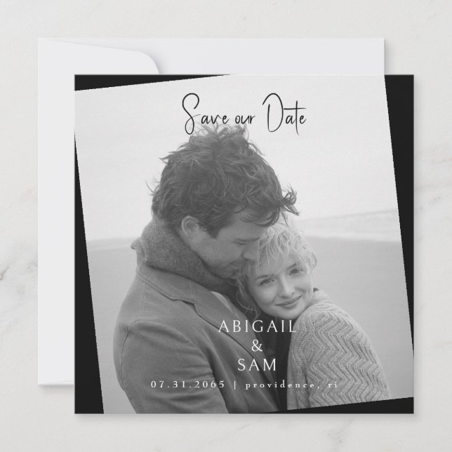 Convites  Black Modern Photo Wedding Square Save the Date (Frente)