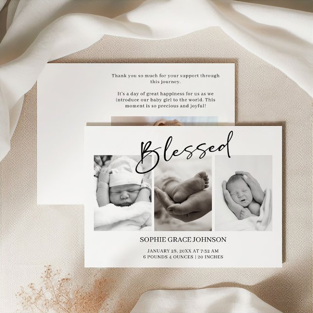 Convites Black Modern Simple Script Baby Announcement (Criador carregado)